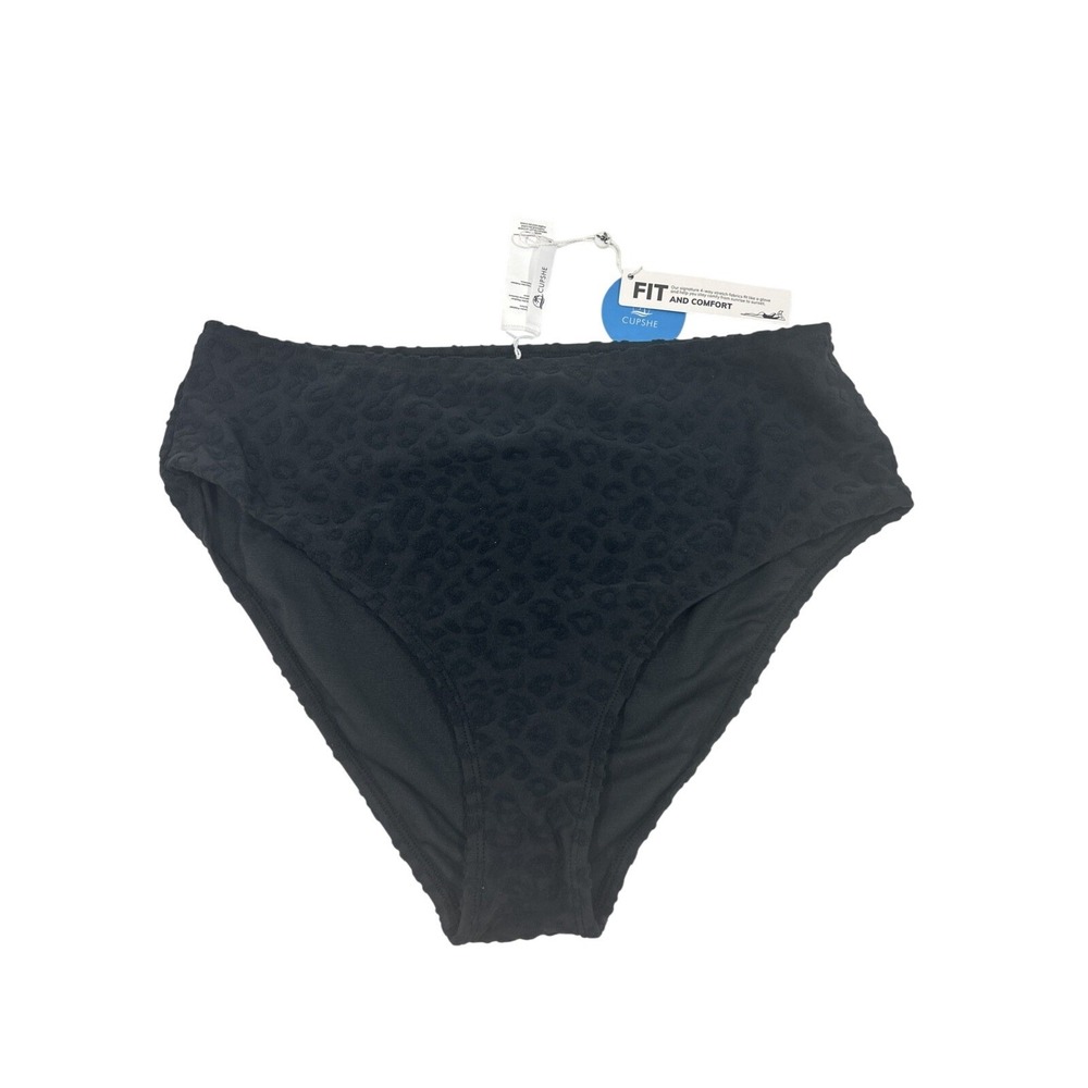 Cupshe Women L Black Bikini Bottom Textured High Waisted New Tags